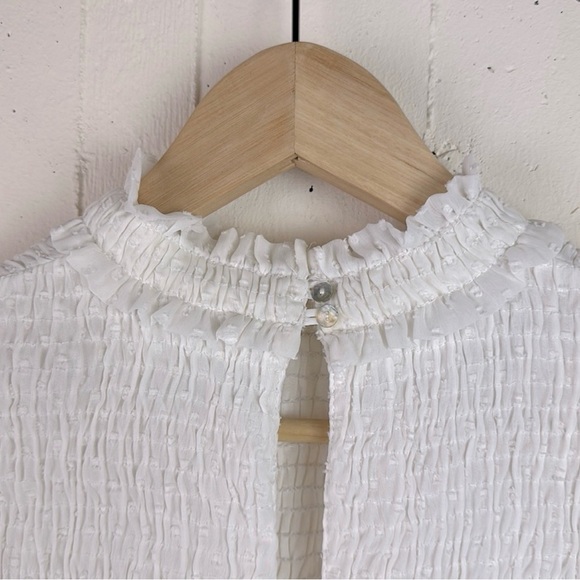 Zara High Neck Swiss Dot Smocked Blouse Size X - Picture 5 of 7